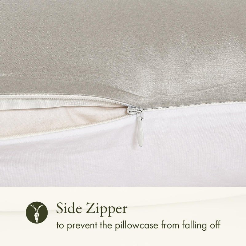 LilySilk غطاء وسادة حرير 19 مم من LILYSILK للشعر والبشرة مع جانب قطن قياسي/ملكة 20x30 بوصة رمادي فضي 1 قطعة - Image 4